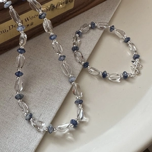 Ensemble Collier et Bracelet en Argent Sterling 925 Cristal Couleur Contrastée pour Femme Ensemble de Bijoux Coréen
