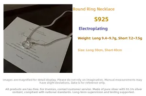 Detail of S925 sterling silver circle pendant necklace showing specifications and dimensions