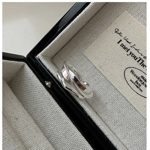 Macro shot of minimalist S925 sterling silver multilayer irregular ring on jewelry box