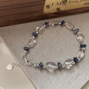 Collier en argent S925 avec perles de cristal et pierres naturelles bleues