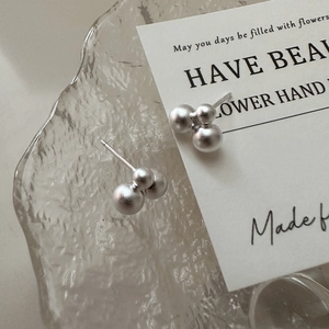 Minimalist S925 sterling silver matte ball earrings with triple cluster sphere design