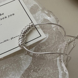 Minimalist S925 sterling silver telephone wire necklace with spiral pendant on snake chain