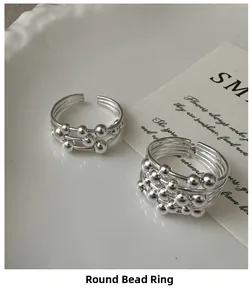 Detailed view of S925 sterling silver multilayer beaded rings with adjustable open band design
