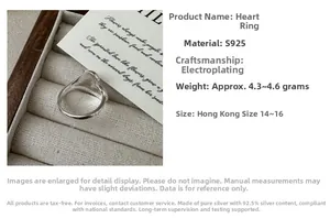 Detail view of S925 silver heart ring showing specifications and 4.3-4.6g weight