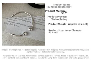 Detail eines S925 Sterlingsilber Perlenarmbands mit Maßen 56,8 mm und 4,8 g Gewicht