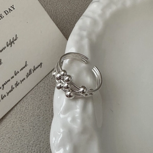 S925 sterling silver multilayer ring with beads and adjustable open-band design