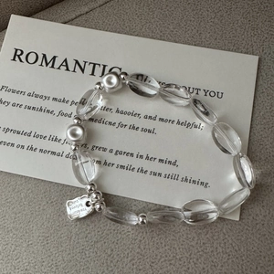 S925 silver beaded bracelet with clear crystal beads and beloved tag on poem card