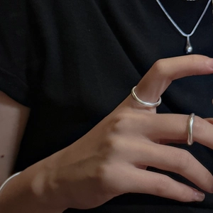 Minimalist matte S925 sterling silver bands set worn on hand with matching necklace