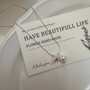 Elegant S925 sterling silver AB chain necklace with pearl and silver bead pendant