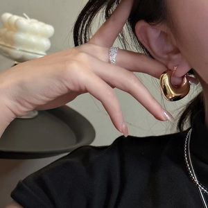 Polished gold waterdrop earrings and silver ring minimalist jewelry for women