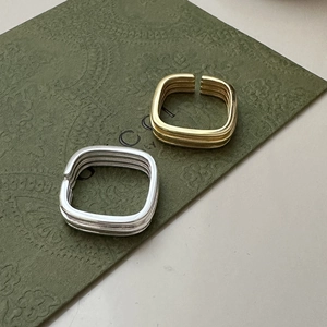925 Sterling Silver Square Ring For Women Minimalist Multi Layer Geometric Open Adjustable Finger Ring Korean Style Fashion Jewelry