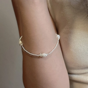 Bracelet fait main en argent sterling S925 perlé avec perles sur cordon élastique