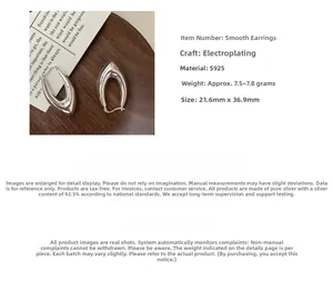 Détail des boucles d'oreilles gouttes en argent S925 poli avec dimensions précises