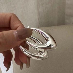 Boucles d'Oreilles Créoles Chunky en Argent Sterling 925 Forme Goutte d'Eau pour Femme Bijoux Minimalistes Géométriques Polis