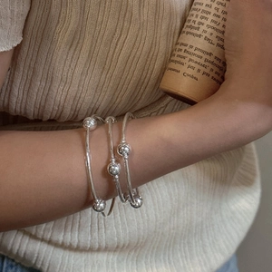 S925 Sterling Silver Three-Layer Bead Bracelet Korean Style Minimalist Multilayer Ball Chain Jewelry For Women Fashion Accessory
