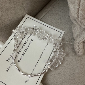 Bracelet en Argent Sterling S925 avec Cristal Blanc pour Femme Style Coréen Minimaliste Pierre Irrégulière Bijou Cadeau