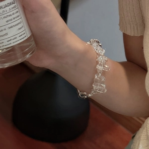 Bracelet en argent sterling S925 avec pierres de cristal blanc naturel au style minimaliste
