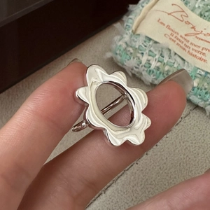 S925 Sterling Silver Plumeria Flower Ring For Women Korean Minimalist Hollow Geometric Open Adjustable Ring Jewelry