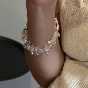 Bracelet minimaliste en argent sterling S925 avec perles de cristal blanc irrégulières