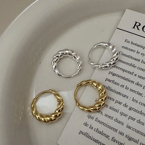 925 Sterling Silver Twisted Rope Hoop Earrings Vintage Croissant Geometric Ear Clips For Women Niche Design Jewelry