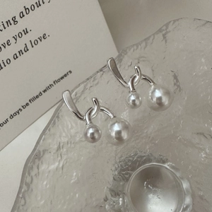 Minimalist Double Artificial Pearl Earrings With 925 Sterling Silver Earring Post Geometric Crossover Korean Fashion Jewelry Women