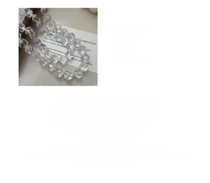 Macro detail of S925 silver necklace with translucent spiral crystal beads, 43cm long