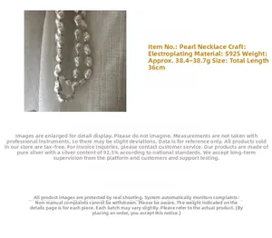 Detail view of Baroque pearl necklace specs: S925 silver and 36cm irregular pearls