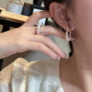 Minimalist S925 sterling silver multi-layer coiled line ring and earring jewelry set