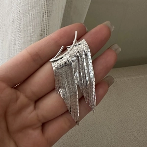 Minimalist 925 Sterling Silver Tassel Dangle Earrings For Women Korean Style Elegant Long Chain Electroplated Earring Jewelry Gift