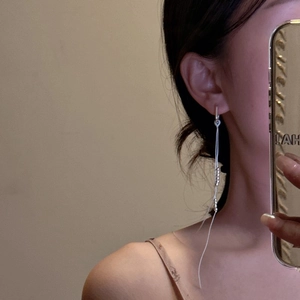 925 Sterling Silver Long Tassel Earrings Geometric Square Buckle Fabric Rope Metal Beads Minimalist Dangle Earrings For Women Fashion Jewelry