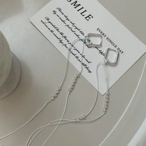 Minimalist S925 silver fringe drop earrings with sleek rectangular hoops and white cord detail