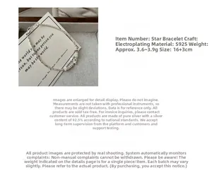 Macro shot of S925 sterling silver star beaded bracelet with 16+3cm size detail
