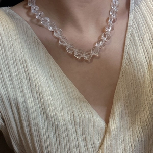 Elegant S925 sterling silver necklace with clear crystal beads worn on a knit sweater
