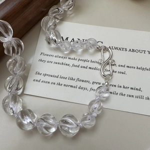 Elegant S925 silver necklace with transparent spiral crystal beads and S-hook clasp