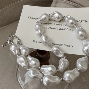Baroque pearl necklace with S925 sterling silver OT clasp and metallic spacer beads