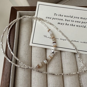 S925 sterling silver star mother-of-pearl bracelet with silver beads and natural stones