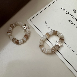 S925 sterling silver star beaded stretch ring set with natural stone texture beads