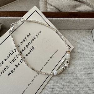 Minimalist 925 Sterling Silver Bracelet With Mother Of Artificial Pearl Shell Star Charm And Natural Stone Beads For Women