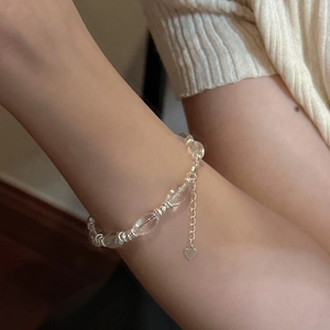 Bracelet en argent S925 avec perles de cristal clair et pendentif en forme de cœur