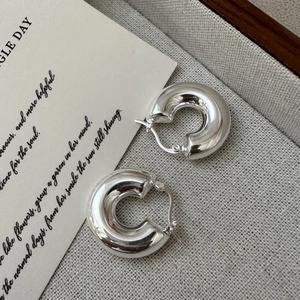 Boucles d'Oreilles Anneaux Épais Minimalistes en Argent Sterling S925 pour Femmes Style Coréen Vintage Géométrique en U