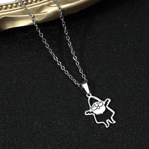 Collier avec Pendentif Père Noël Creux en Acier Inoxydable pour Femmes Hommes Bijoux de Noël Hip Hop Argenté