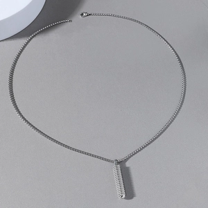Collana con Ciondolo a Cilindro Filettato in Lega Stile Industriale Minimalista Catena Veneziana Argento per Uomo Donna