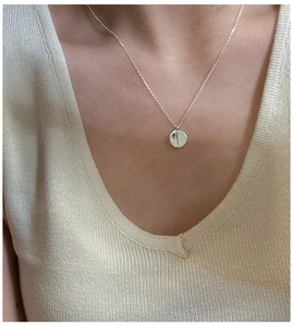 Minimalist S925 sterling silver round pendant necklace on neck for elegant look