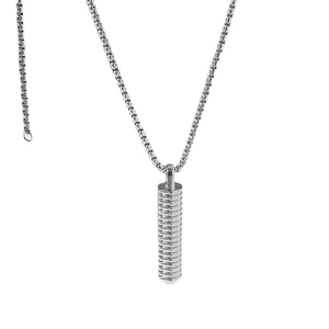 Collier homme chaîne vénitienne argentée avec pendentif cylindrique texturé style industriel
