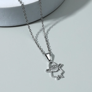 Collier hip-hop avec pendentif Père Noël argenté évidé et finition métal brossé
