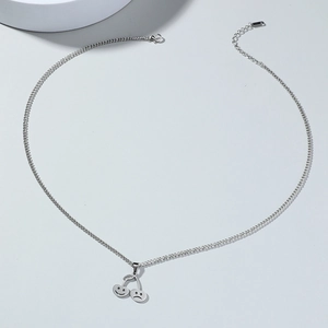 Collier hip hop en acier inoxydable avec pendentif cerise sourire et pleure argenté