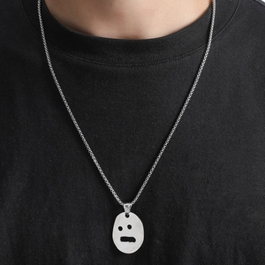 Stainless Steel Hollow Out Face Motif Pendant Necklace Hip Hop Box Chain For Men Women Unisex Punk Streetwear Jewelry