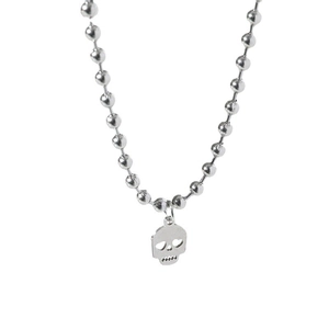Collier pendentif crâne en acier inoxydable hip-hop avec chaîne à billes style punk