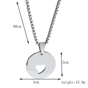 Detailed specs of stainless steel necklace with 3cm hollow heart pendant and 60cm box chain