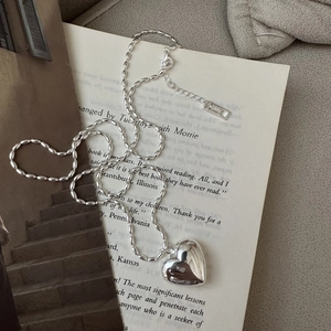 S925 Sterling Silver Heart Pendant Necklace Minimalist Elegant Bead Chain Long Necklace For Women Jewelry Gift